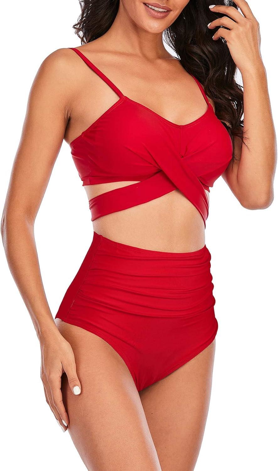 imageAmerican Trends Womens High Waisted Bikini Swimsuits Push Up Bikini Sets Sexy Bathing Suits Two Piece SwimsuitRed