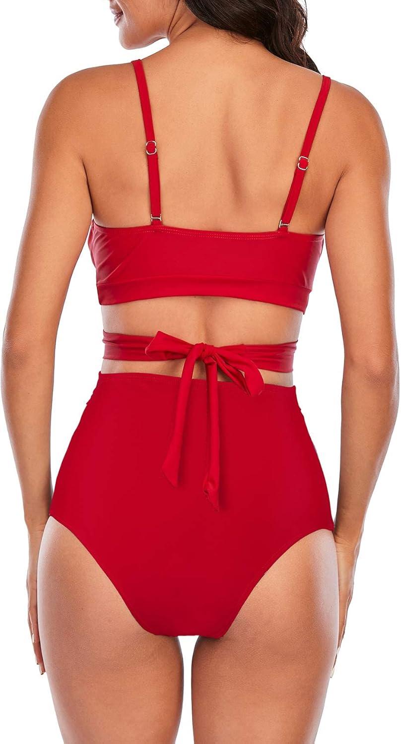 imageAmerican Trends Womens High Waisted Bikini Swimsuits Push Up Bikini Sets Sexy Bathing Suits Two Piece SwimsuitRed