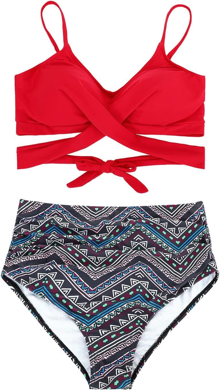 imageAmerican Trends Womens High Waisted Bikini Swimsuits Push Up Bikini Sets Sexy Bathing Suits Two Piece SwimsuitRed Print