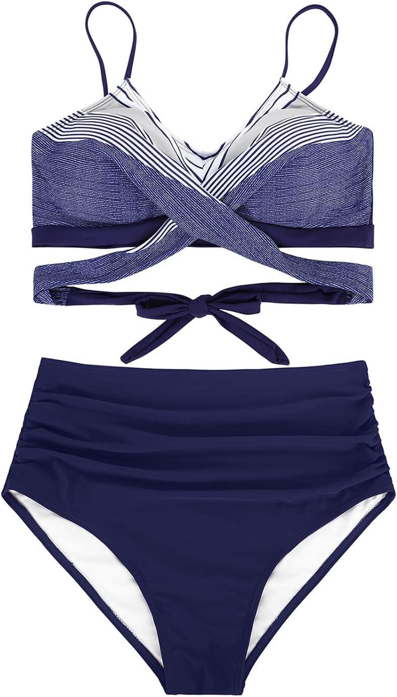 imageAmerican Trends Womens High Waisted Bikini Swimsuits Push Up Bikini Sets Sexy Bathing Suits Two Piece SwimsuitWhite  Blue