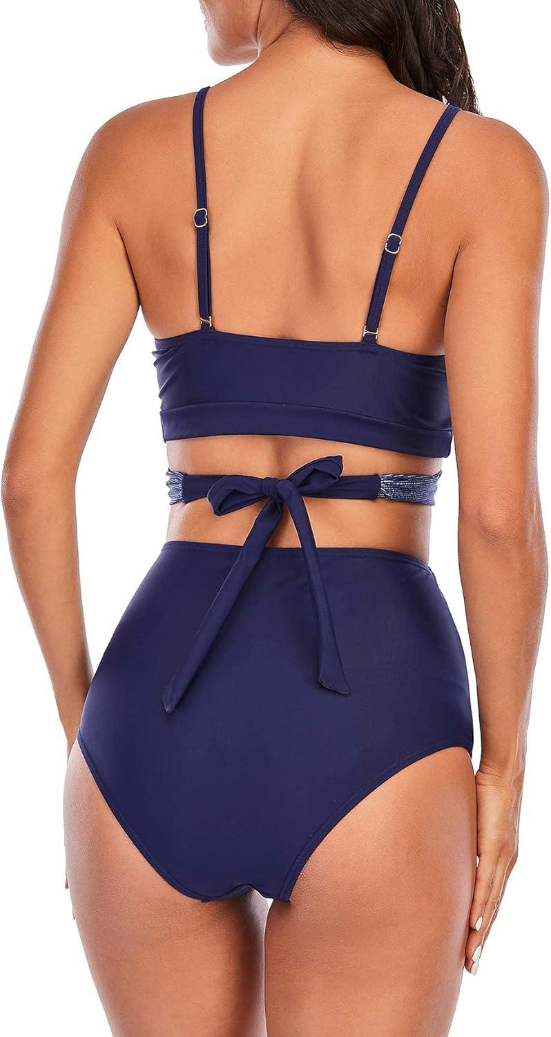 imageAmerican Trends Womens High Waisted Bikini Swimsuits Push Up Bikini Sets Sexy Bathing Suits Two Piece SwimsuitWhite  Blue