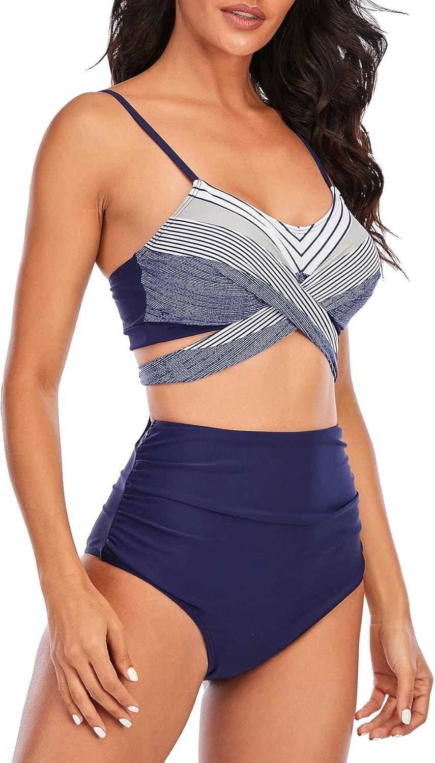 imageAmerican Trends Womens High Waisted Bikini Swimsuits Push Up Bikini Sets Sexy Bathing Suits Two Piece SwimsuitWhite  Blue