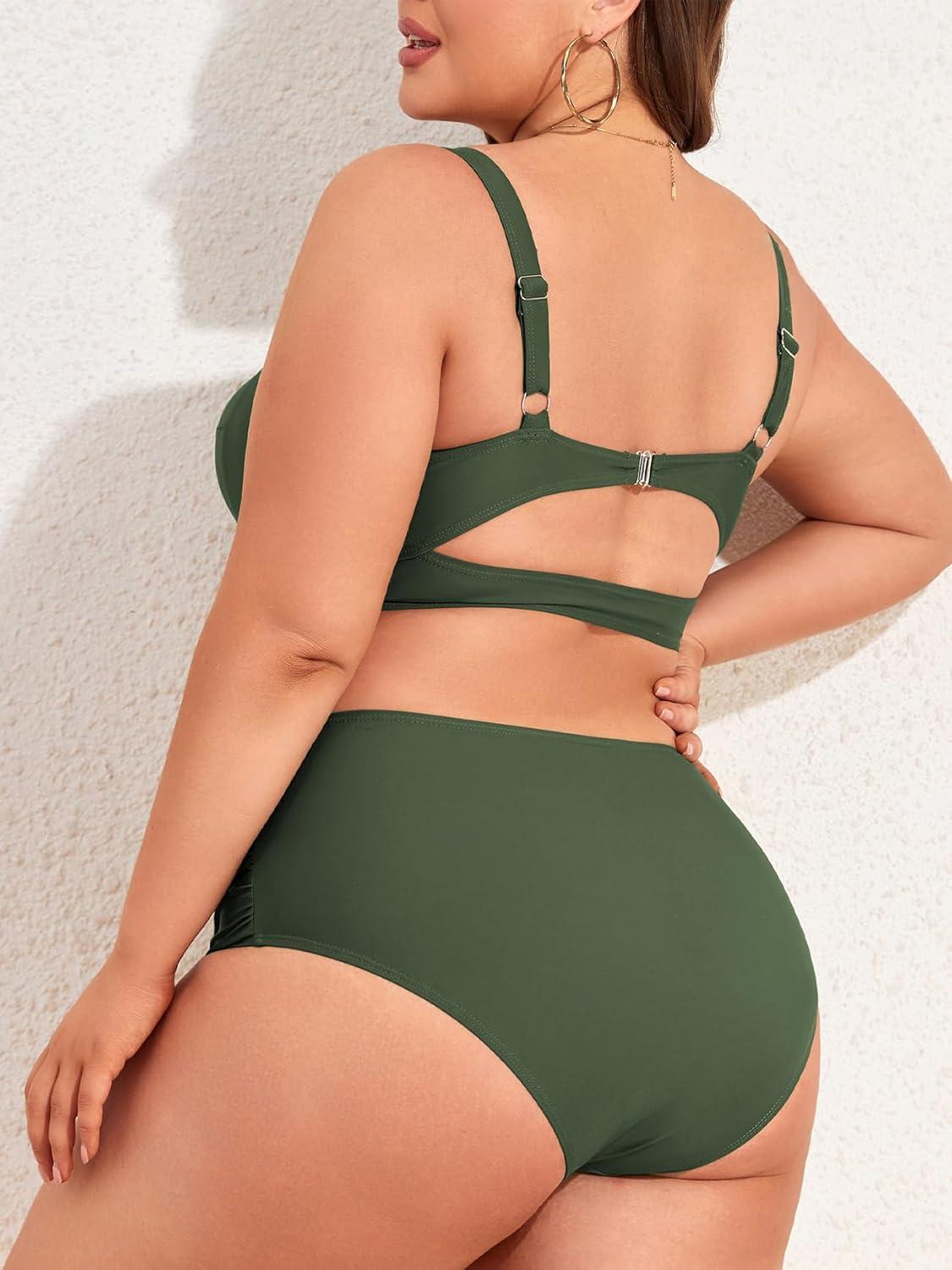 imageAmerican Trends Womens Plus Size Bikini 2 Piece Plus Size Swimsuits Tummy Control Bathing Suits High Waisted BikiniArmy Green