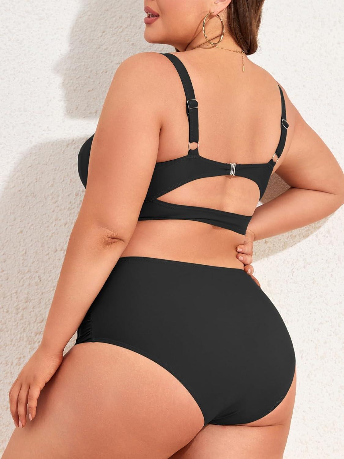 imageAmerican Trends Womens Plus Size Bikini 2 Piece Plus Size Swimsuits Tummy Control Bathing Suits High Waisted BikiniBlack