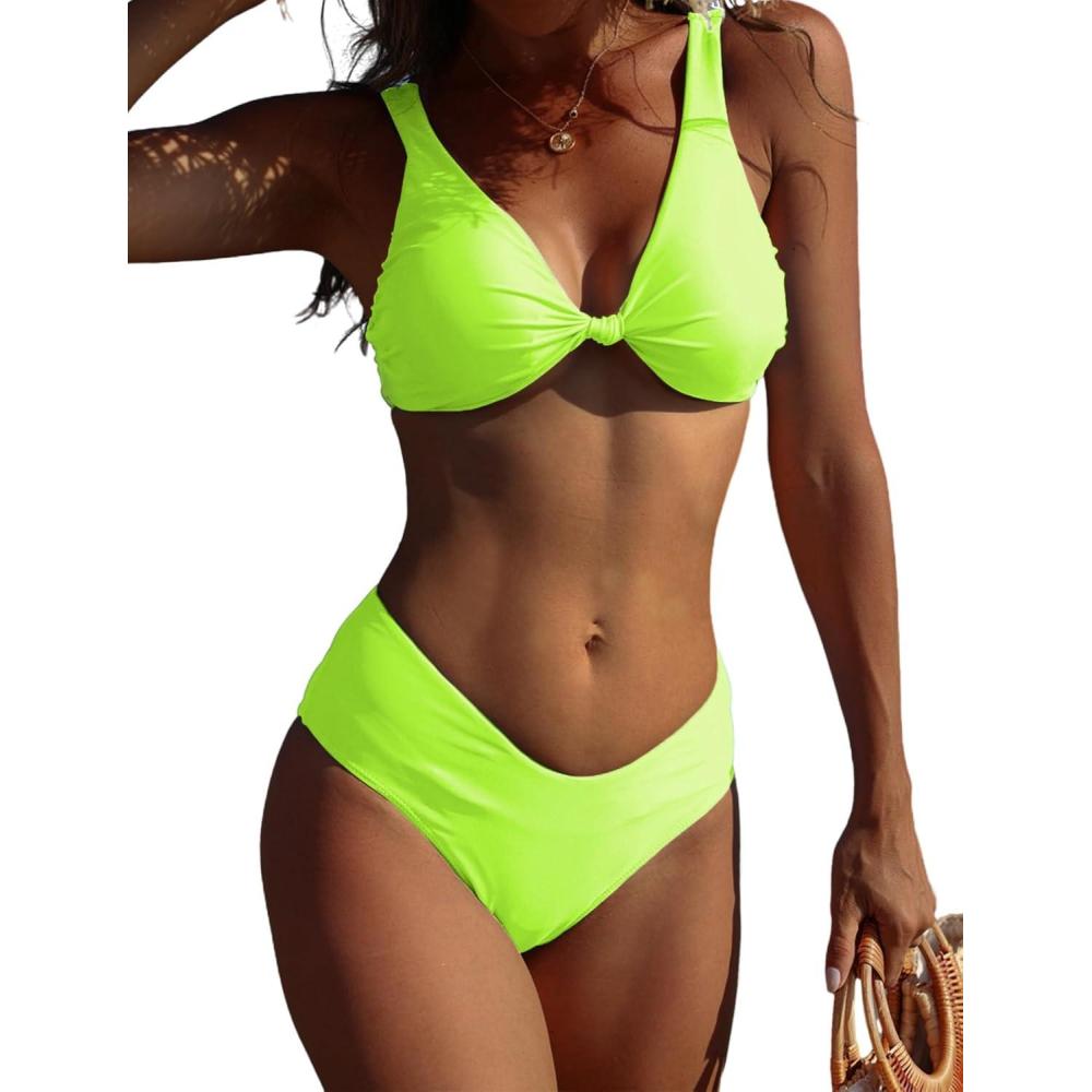 imageAmerican Trends High Waisted Bikini Sets for Women Push Up Two Piece Bikini Swimsuit High Cut 2 Piece Bathing SuitNeon Green