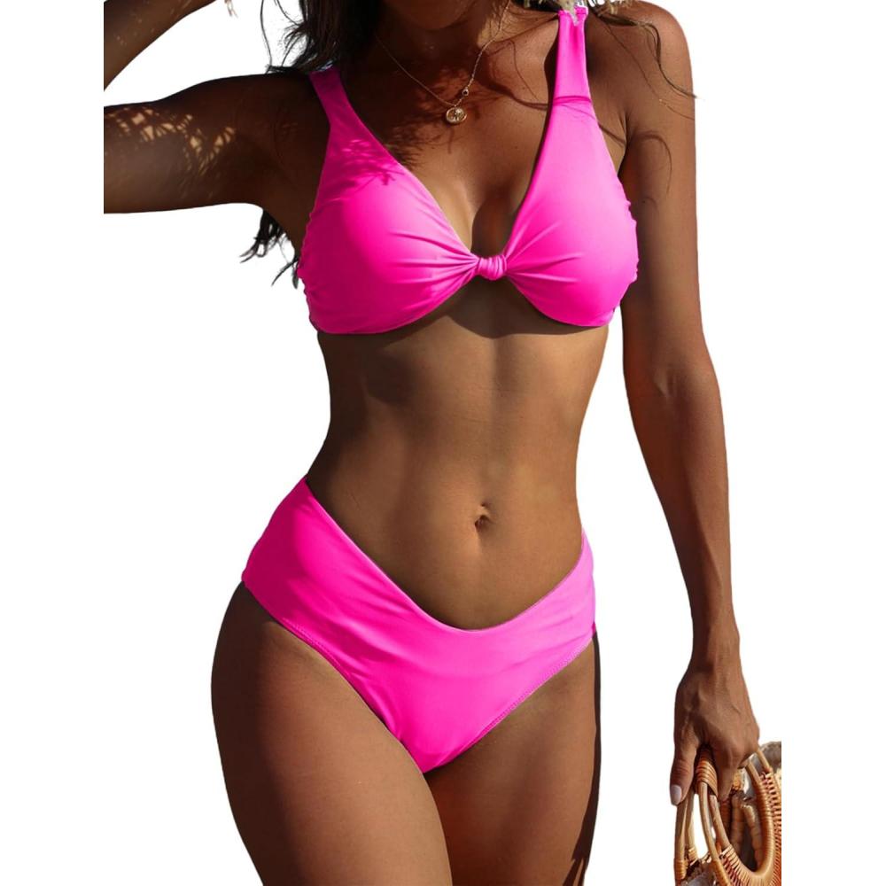imageAmerican Trends High Waisted Bikini Sets for Women Push Up Two Piece Bikini Swimsuit High Cut 2 Piece Bathing SuitRose Red
