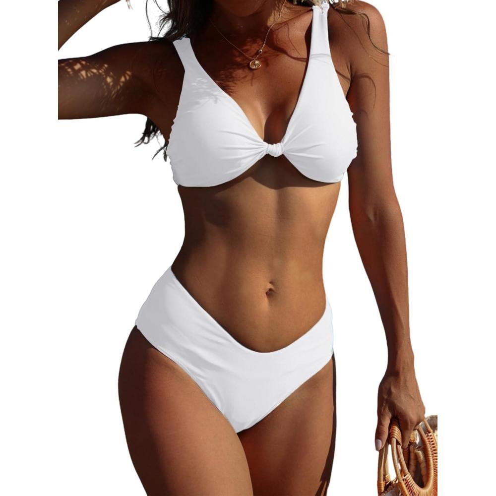 imageAmerican Trends High Waisted Bikini Sets for Women Push Up Two Piece Bikini Swimsuit High Cut 2 Piece Bathing SuitWhite