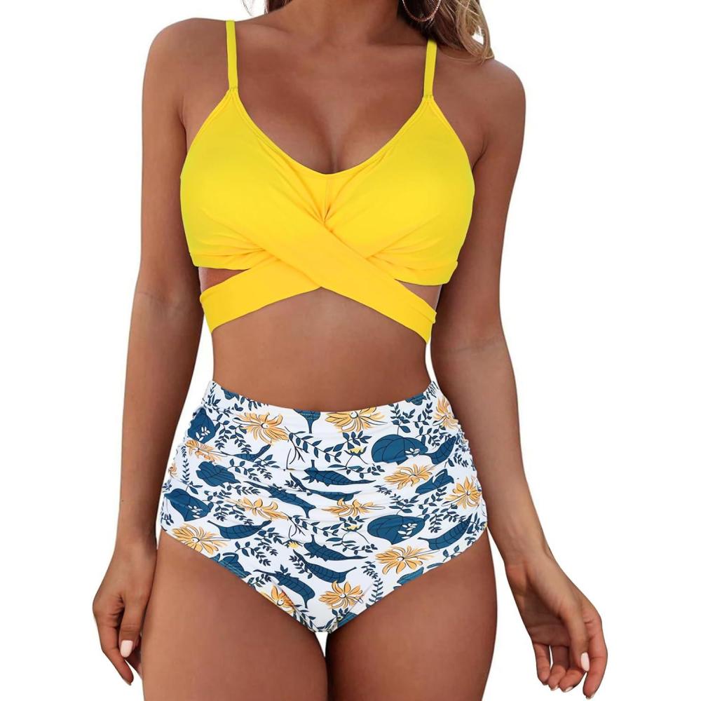 imageAmerican Trends Womens High Waisted Bikini Swimsuits Push Up Bikini Sets Sexy Bathing Suits Two Piece Swimsuit05yellow Print