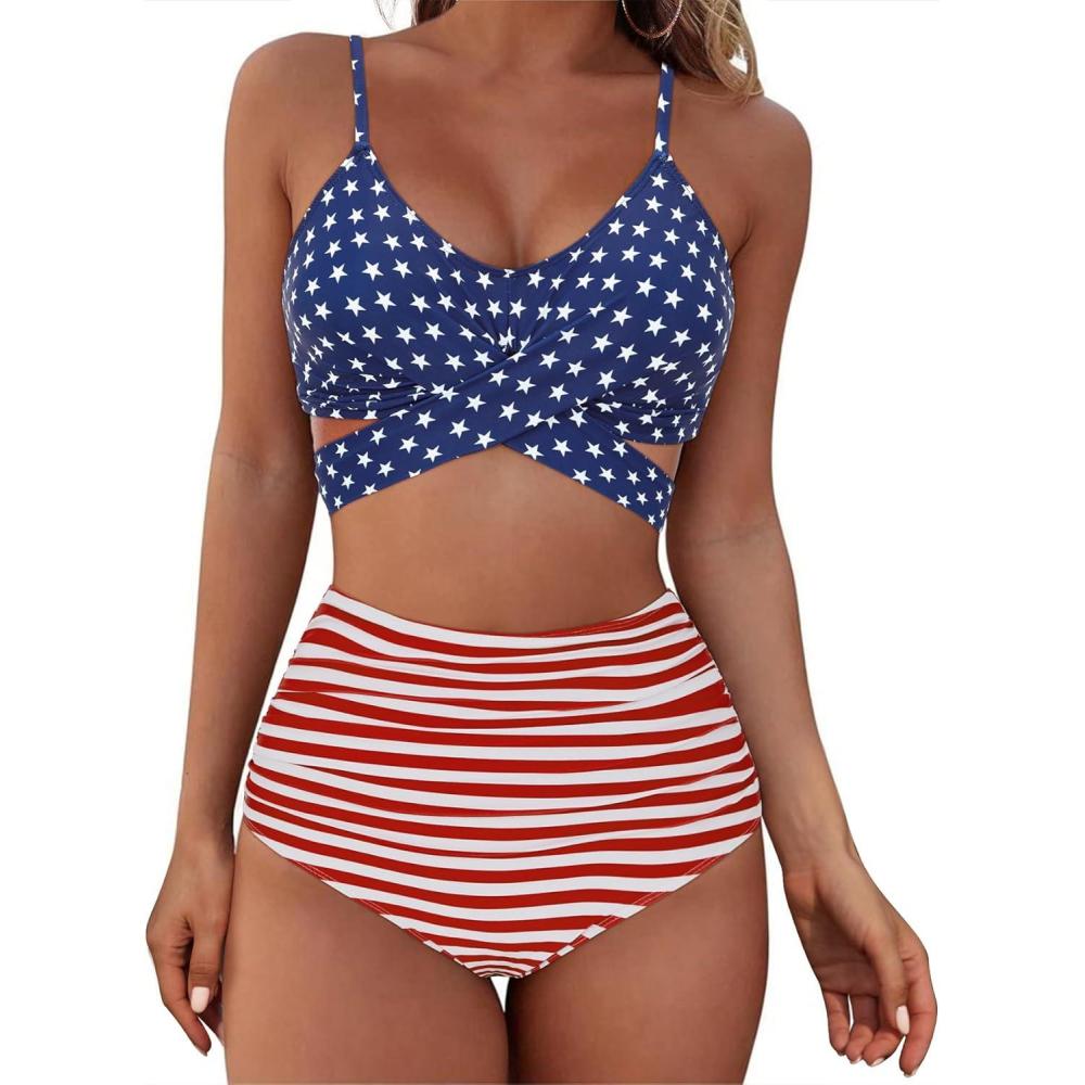 imageAmerican Trends Womens High Waisted Bikini Swimsuits Push Up Bikini Sets Sexy Bathing Suits Two Piece SwimsuitAmerican Flag