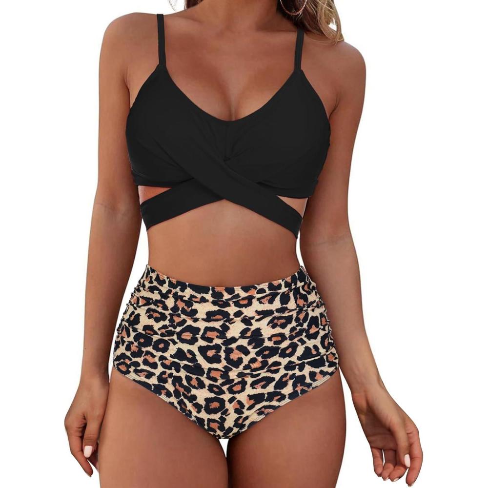 imageAmerican Trends Womens High Waisted Bikini Swimsuits Push Up Bikini Sets Sexy Bathing Suits Two Piece SwimsuitLeopard Patten