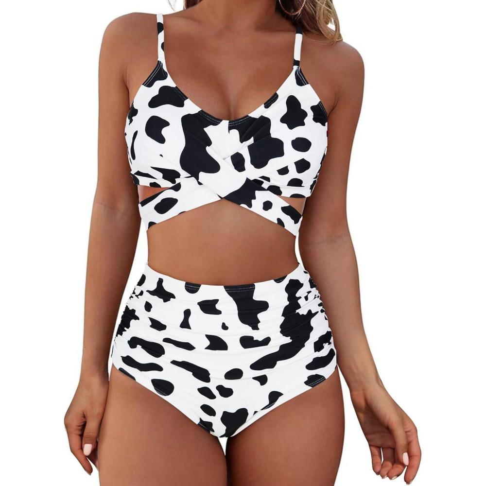 imageAmerican Trends Womens High Waisted Bikini Swimsuits Push Up Bikini Sets Sexy Bathing Suits Two Piece SwimsuitWhite Black