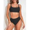 imageAmerican Trends Women High Waisted Cute Bikini Set Neon Bikini Two Piece Teen Swimsuit 2 Piece Bathing Suits Color BlockBlack Bikini Set