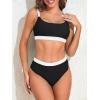 imageAmerican Trends Women High Waisted Cute Bikini Set Neon Bikini Two Piece Teen Swimsuit 2 Piece Bathing Suits Color BlockBlack White Swimsuit