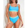 imageAmerican Trends Women High Waisted Cute Bikini Set Neon Bikini Two Piece Teen Swimsuit 2 Piece Bathing Suits Color BlockBlue Swimsuit Set