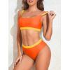 imageAmerican Trends Women High Waisted Cute Bikini Set Neon Bikini Two Piece Teen Swimsuit 2 Piece Bathing Suits Color BlockOrange Swimsuit Set