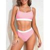 imageAmerican Trends Women High Waisted Cute Bikini Set Neon Bikini Two Piece Teen Swimsuit 2 Piece Bathing Suits Color BlockPink Bikini Set
