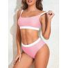 imageAmerican Trends Women High Waisted Cute Bikini Set Neon Bikini Two Piece Teen Swimsuit 2 Piece Bathing Suits Color BlockPink Bikini Set