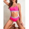 imageAmerican Trends Women High Waisted Cute Bikini Set Neon Bikini Two Piece Teen Swimsuit 2 Piece Bathing Suits Color BlockPink Purple Set