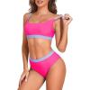 imageAmerican Trends Women High Waisted Cute Bikini Set Neon Bikini Two Piece Teen Swimsuit 2 Piece Bathing Suits Color BlockPink Purple Set