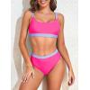 imageAmerican Trends Women High Waisted Cute Bikini Set Neon Bikini Two Piece Teen Swimsuit 2 Piece Bathing Suits Color BlockPink Purple Set