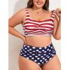 imageAmerican Trends Womens Plus Size Bikini 2 Piece Plus Size Swimsuits Tummy Control Bathing Suits High Waisted BikiniAmerican Flag