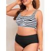imageAmerican Trends Womens Plus Size Bikini 2 Piece Plus Size Swimsuits Tummy Control Bathing Suits High Waisted BikiniBlack and White Stripes