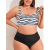 imageAmerican Trends Womens Plus Size Bikini 2 Piece Plus Size Swimsuits Tummy Control Bathing Suits High Waisted BikiniBlack and White Stripes