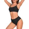 imageAmerican Trends Women High Waisted Cute Bikini Set Neon Bikini Two Piece Teen Swimsuit 2 Piece Bathing Suits Color BlockBlack Bikini Set