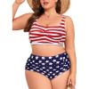imageAmerican Trends Womens Plus Size Bikini 2 Piece Plus Size Swimsuits Tummy Control Bathing Suits High Waisted BikiniAmerican Flag
