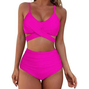 imageAmerican Trends Womens High Waisted Bikini Swimsuits Push Up Bikini Sets Sexy Bathing Suits Two Piece Swimsuit01rose Red