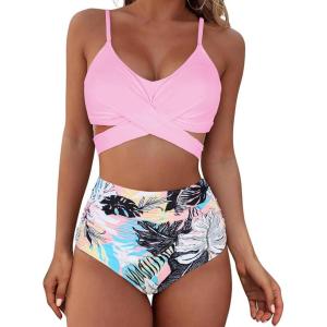 imageAmerican Trends Womens High Waisted Bikini Swimsuits Push Up Bikini Sets Sexy Bathing Suits Two Piece Swimsuit03pink Print