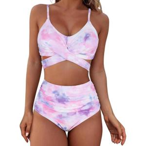 imageAmerican Trends Womens High Waisted Bikini Swimsuits Push Up Bikini Sets Sexy Bathing Suits Two Piece Swimsuit06purple Tie Dye