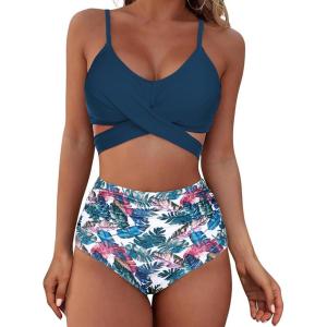 imageAmerican Trends Womens High Waisted Bikini Swimsuits Push Up Bikini Sets Sexy Bathing Suits Two Piece SwimsuitLeaf Print