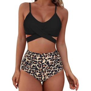 imageAmerican Trends Womens High Waisted Bikini Swimsuits Push Up Bikini Sets Sexy Bathing Suits Two Piece SwimsuitLeopard Patten
