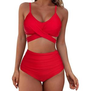 imageAmerican Trends Womens High Waisted Bikini Swimsuits Push Up Bikini Sets Sexy Bathing Suits Two Piece SwimsuitRed