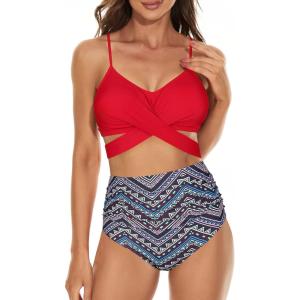 imageAmerican Trends Womens High Waisted Bikini Swimsuits Push Up Bikini Sets Sexy Bathing Suits Two Piece SwimsuitRed Print