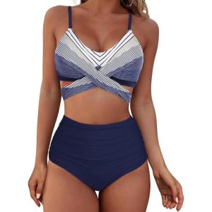 imageAmerican Trends Womens High Waisted Bikini Swimsuits Push Up Bikini Sets Sexy Bathing Suits Two Piece SwimsuitWhite  Blue