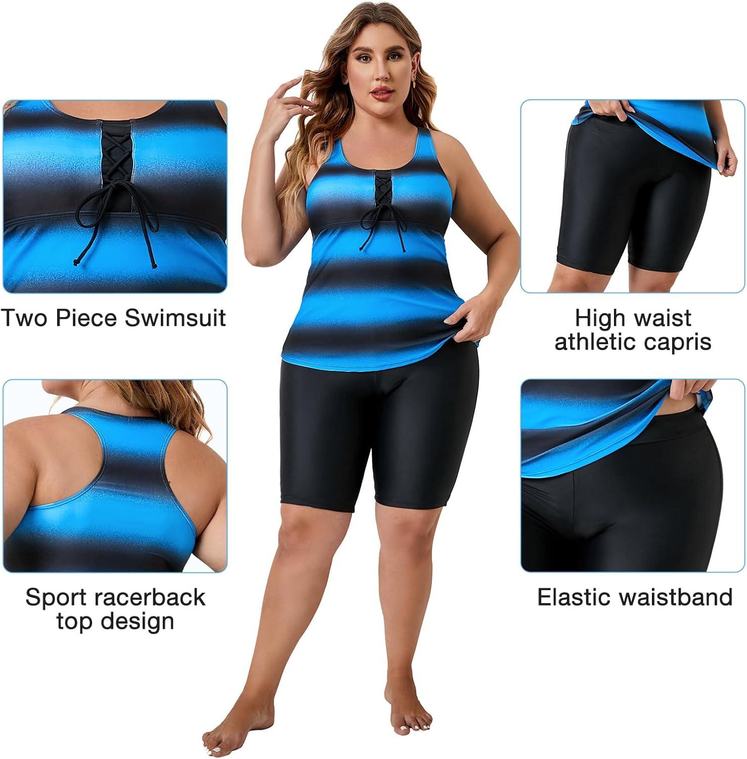 imageAmerican Trends Plus Size Swimsuits for Women Two Piece Tummy Control Plus Size Bathing Suits Boy Shorts TankiniMulticolor Stripes