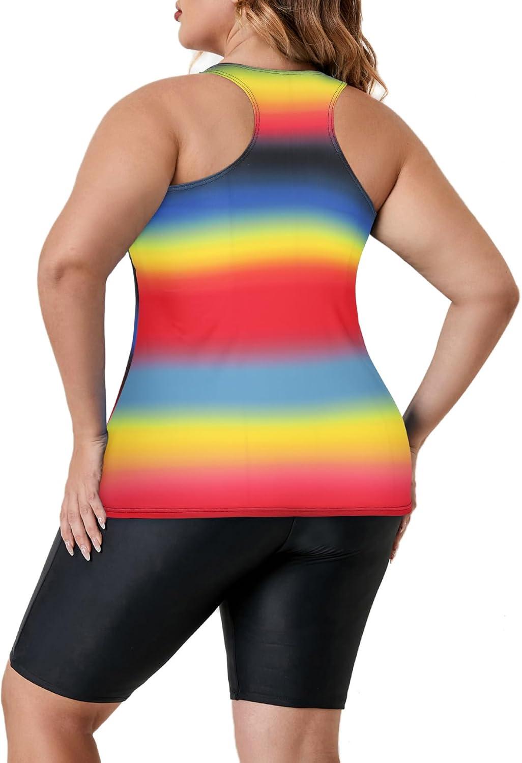 imageAmerican Trends Plus Size Swimsuits for Women Two Piece Tummy Control Plus Size Bathing Suits Boy Shorts TankiniMulticolor Stripes