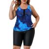 imageAmerican Trends Plus Size Swimsuits for Women Two Piece Tummy Control Plus Size Bathing Suits Boy Shorts TankiniDark Blue Dyeing