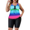 imageAmerican Trends Plus Size Swimsuits for Women Two Piece Tummy Control Plus Size Bathing Suits Boy Shorts TankiniGreen Blue