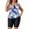 imageAmerican Trends Plus Size Swimsuits for Women Two Piece Tummy Control Plus Size Bathing Suits Boy Shorts TankiniWhite Blue Floral