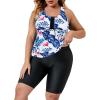 imageAmerican Trends Plus Size Swimsuits for Women Two Piece Tummy Control Plus Size Bathing Suits Boy Shorts TankiniWhite Blue Floral