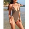 imageAmerican Trends Womens One Piece Swimsuits Sexy V Neck Bathing Suit Open Back High Cut SwimwearBrown