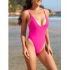 imageAmerican Trends Womens One Piece Swimsuits Sexy V Neck Bathing Suit Open Back High Cut SwimwearHot Pink