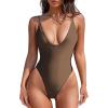 imageAmerican Trends Womens One Piece Swimsuits Sexy V Neck Bathing Suit Open Back High Cut SwimwearBrown