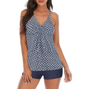 imageAmerican Trends Two Piece Bathing Suits for Womens Tankini Swimsuits Plus Size Swimwear with Tummy Control BoyshortsA Grey Plaid Print