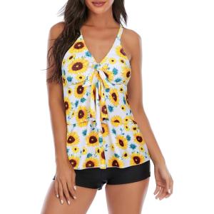 imageAmerican Trends Two Piece Bathing Suits for Womens Tankini Swimsuits Plus Size Swimwear with Tummy Control BoyshortsA Sun Flower