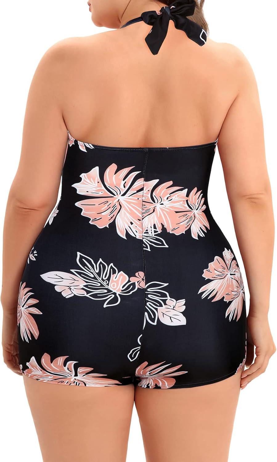 imageWomens Plus Size Bathing Suits One Piece Swimsuit Women Tummy Control Vintage Ruched SwimwearPink Floral