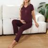imageAmerican Trends Maternity Nursing Pajamas Postpartum Breastfeeding Labor Delivery Pjs Pregnancy Sleepwear Lounge SetWine Red